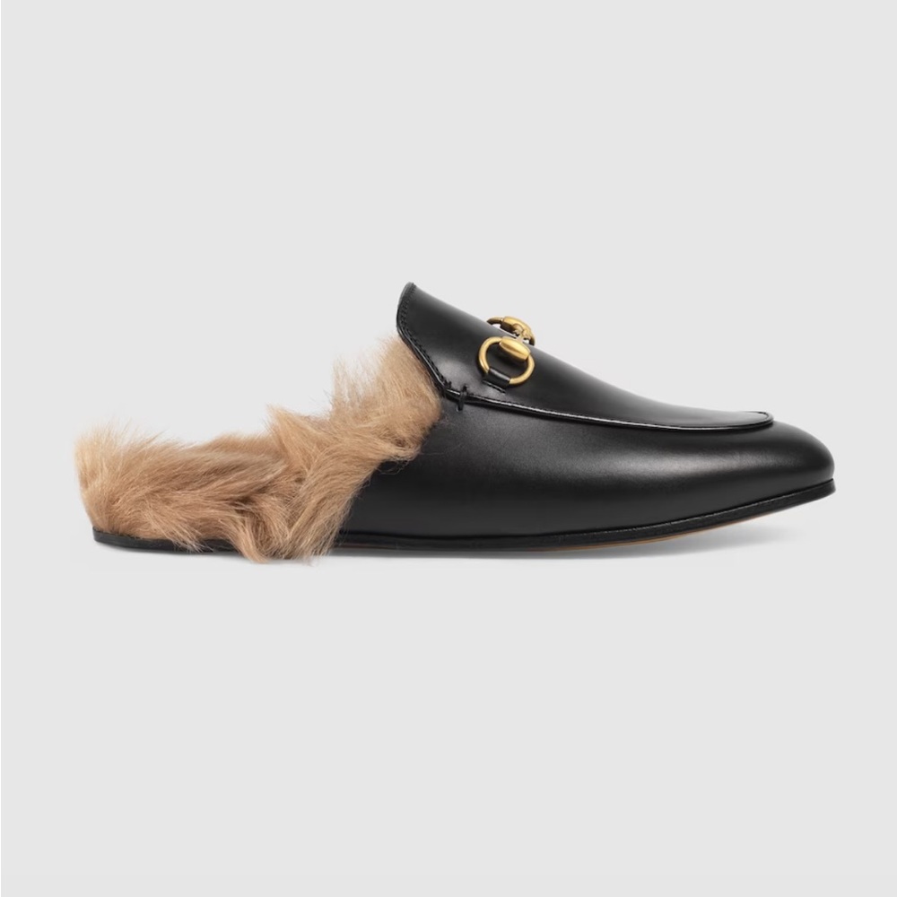 Gucci Black Leather Mules with Gold Detail - Picture 2 of 6